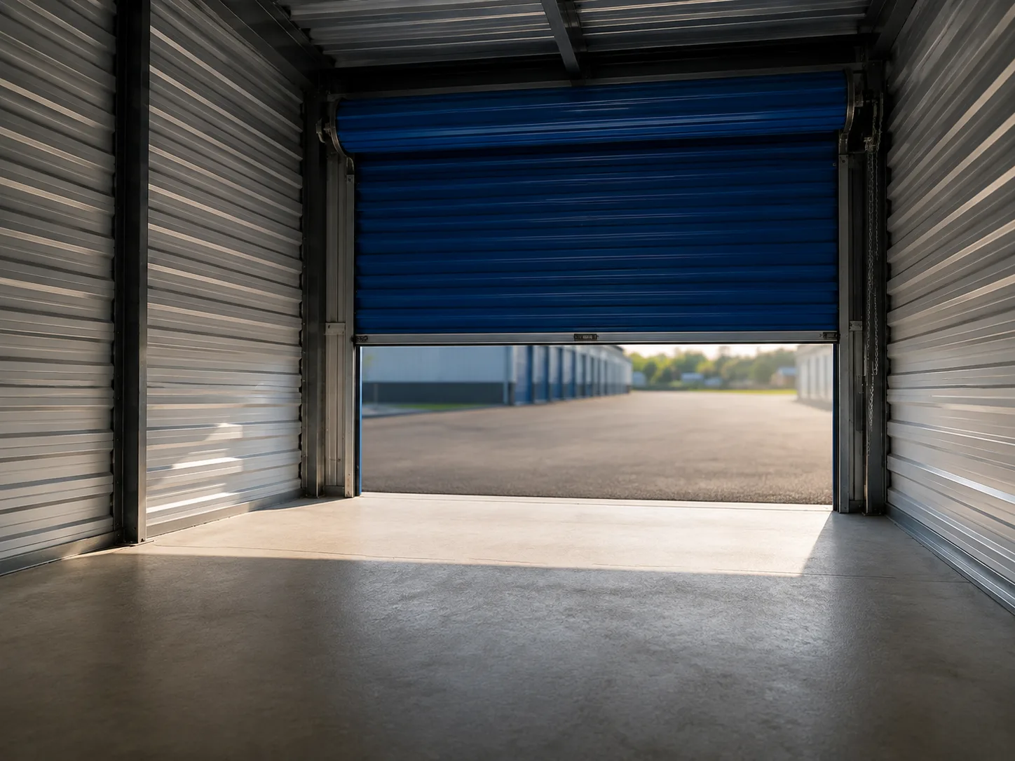 Intérieur propre d'un local Espace+ vu vers la porte ouverte